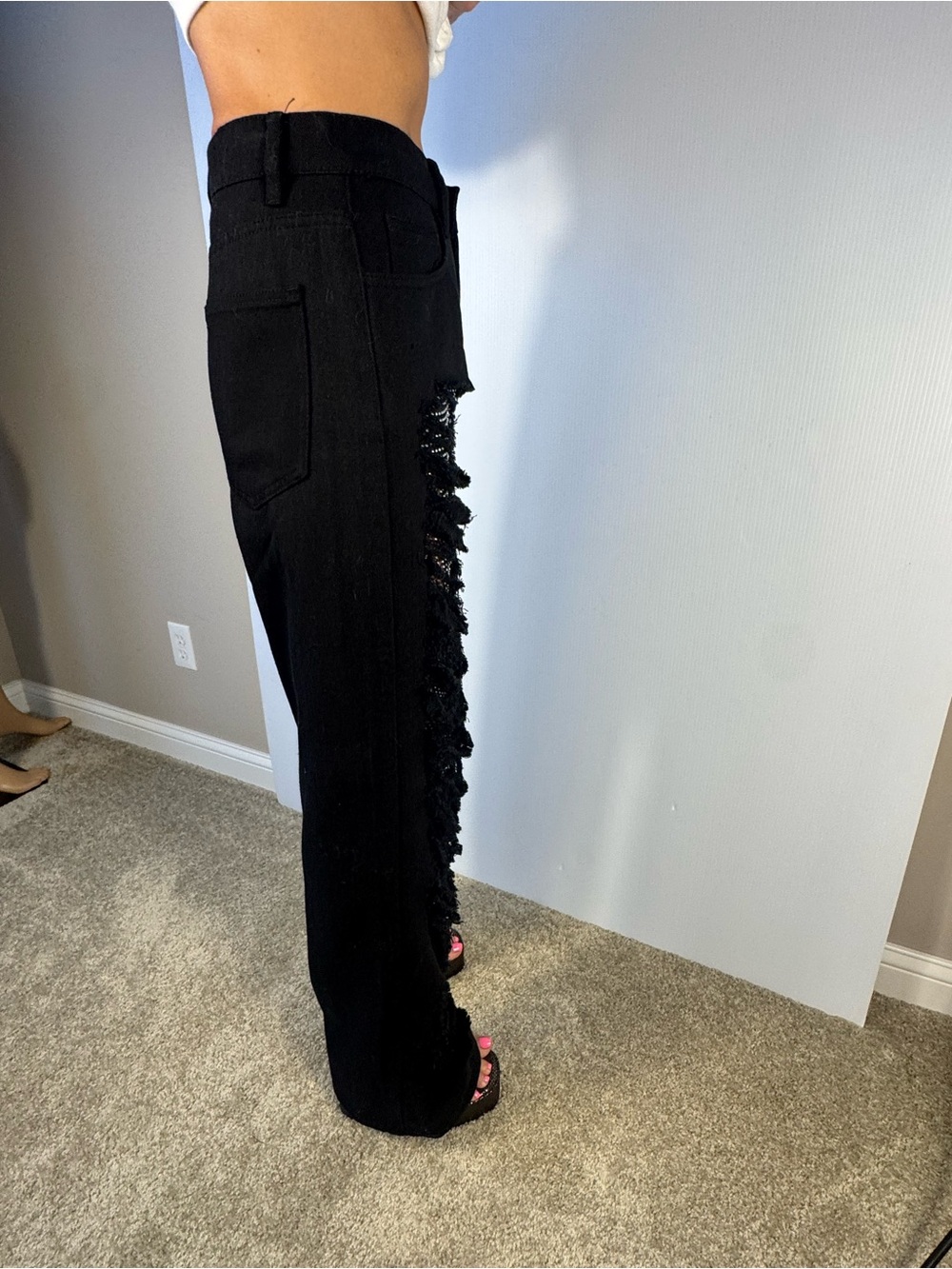 NWT Black Distressed Rhinestone Wide-Leg Pants – 30” Inseam - Picture 5 of 6